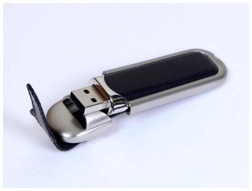 Кожаная флешка для нанесения логотипа с массивным корпусом (64 Гб / GB USB 3.0 Черный/Black 212 Хеликс "Helix Leather" N326)