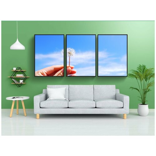 фото Набор модулных постеров для интерьера "одуванчик, рука, голубое небо" 60x90 см. в тубусе, без рамки lotsprints