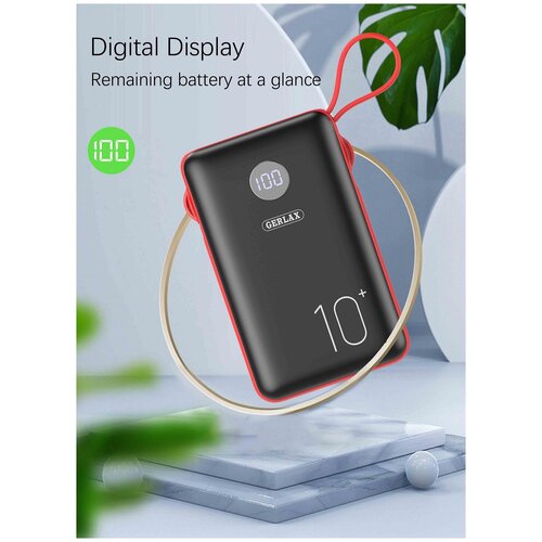 Внешний аккумулятор Power Bank Gerlax P20 10000mAh со встроенным кабелем Портативный аккумулятор Повер банк черный 213500₽