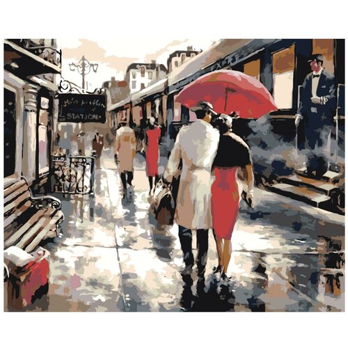 Картина по номерам, Живопись по номерам, 72 x 90, BH13, Влюблённые, дождь, поезд, зонт, романтика, пейзаж