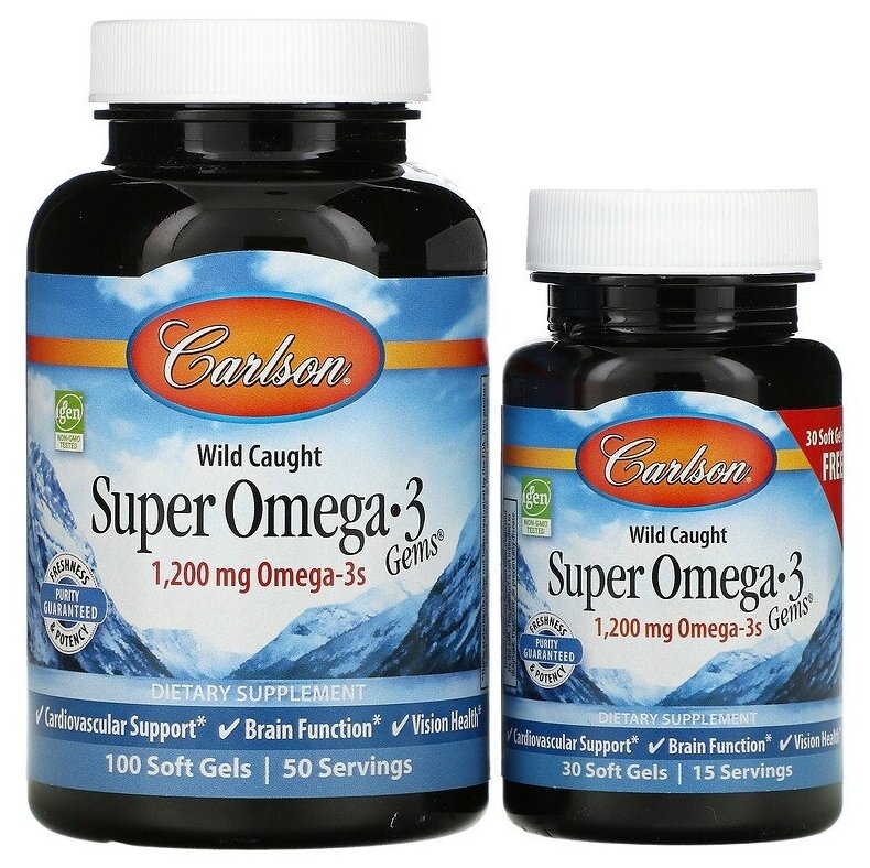 Капсулы Carlson Labs Wild Caught Super Omega-3 Gems 1200 мг №100+30