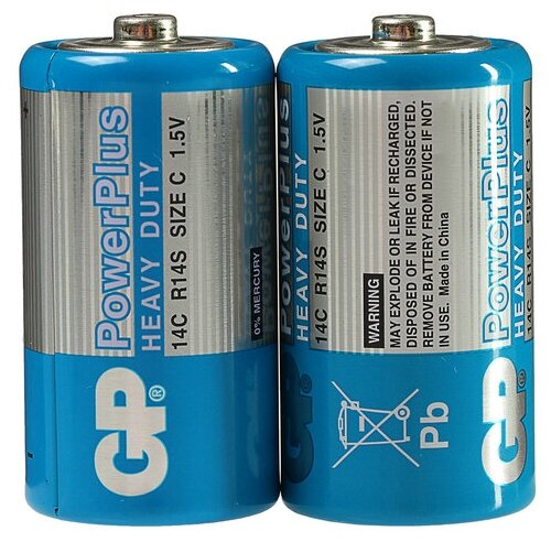 Батарейка солевая GP PowerPlus Heavy Duty, C, R14-2S, 1.5В, спайка, 2 шт./В упаковке шт: 1