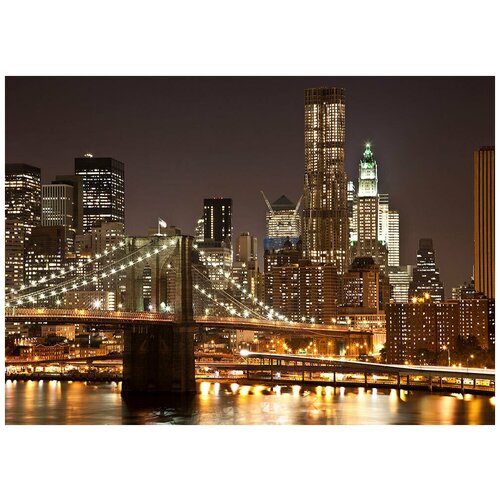 Ночной город. Нью-Йорк. Мост - Виниловые фотообои, (211х150 см) фотообои ночной нью йорк 3 60 x 2 70 м flizelini 1050 3f