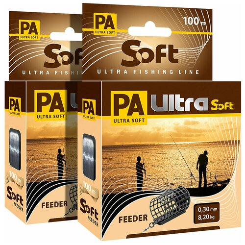 фото Леска aqua pa ultra soft feeder 0,30mm 100m, цвет - дымчато-серый, test - 8,20kg (набор 2 шт)