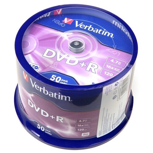 фото Диск dvd+r verbatim 4.7gb 16x cake box, 50шт (43550)