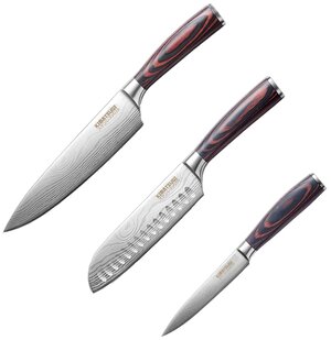 Набор японских кухонных ножей Kimatsugi / Японская сталь VG10 / 3 предмета / Каждый нож в ножнах