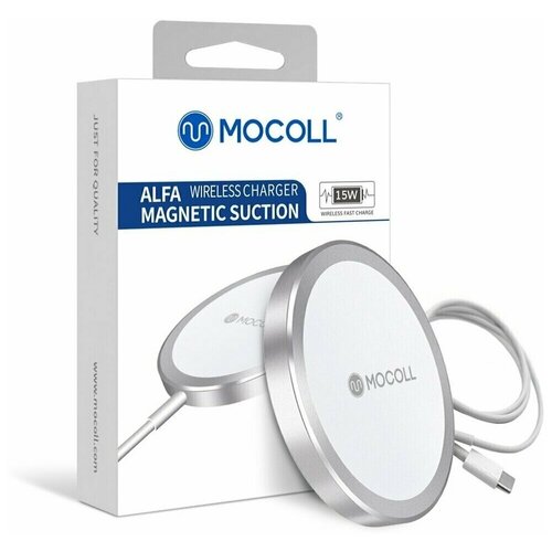 Беспроводное зарядное устройство MOCOLL с магнитом Серия Alfa, Цвет белый, 15W, PD 3.0, Type-C