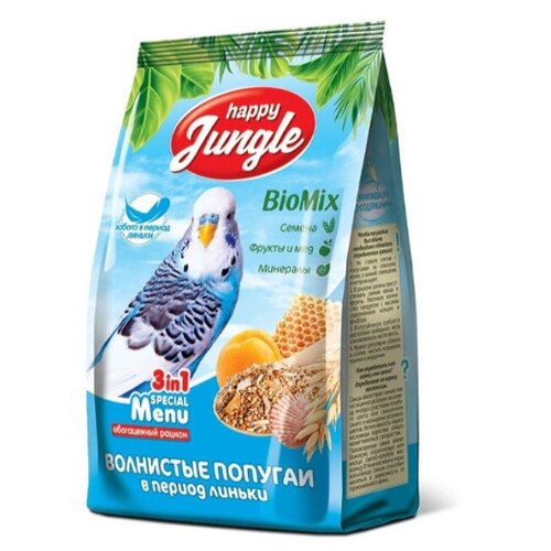 Happy Jungle корм для волнистых попугаев, при линьке 500 гр (2 шт) смесь топленая растительно жировая вилье 500г