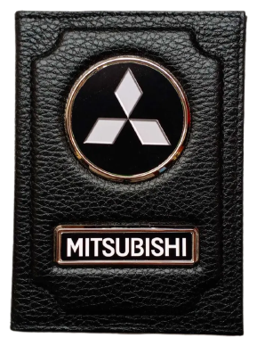 Обложка для автодокументов и паспорта Mitsubishi (митсубиси) кожаная флотер