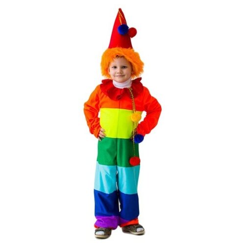 фото Карнавальный костюм "клоун радужный", комбинезон, колпак с волосами, рост 122-134 см qwen