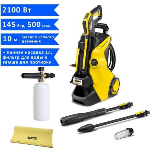 karcher набор с насадкой connect n clean и ufc 2 643 142 0 Мини мойка высокого давления (автомойка) Karcher K 5 Power Control + пенная насадка LS3-k, фильтр и замшевая салфетка