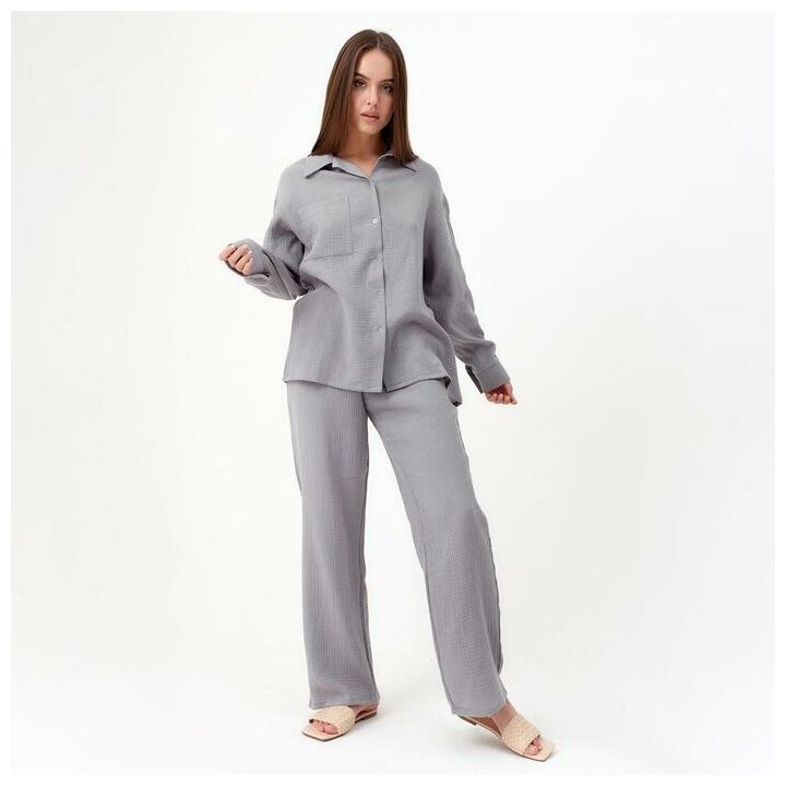Пижама Kaftan, рубашка, брюки, размер 40, серый - фотография № 15