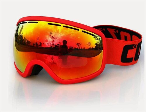 Изображение товара Горнолыжная маска для дальнозорких (с гиперметропией, пресбиопией) (диоптрии +3.0) с антизапотевающими стёклами UV400, VLT25%, red