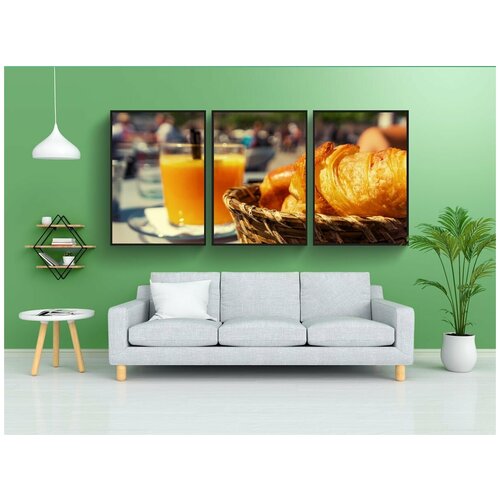 фото Набор модулных постеров для интерьера "завтрак, круассаны, корзина" 60x90 см. в тубусе, без рамки lotsprints