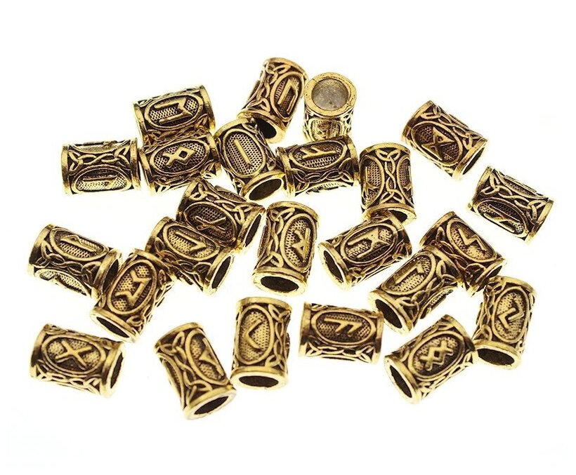 Набор колец для бороды со скандинавскими рунами, цвет золото, 3 шт, 6,0 мм