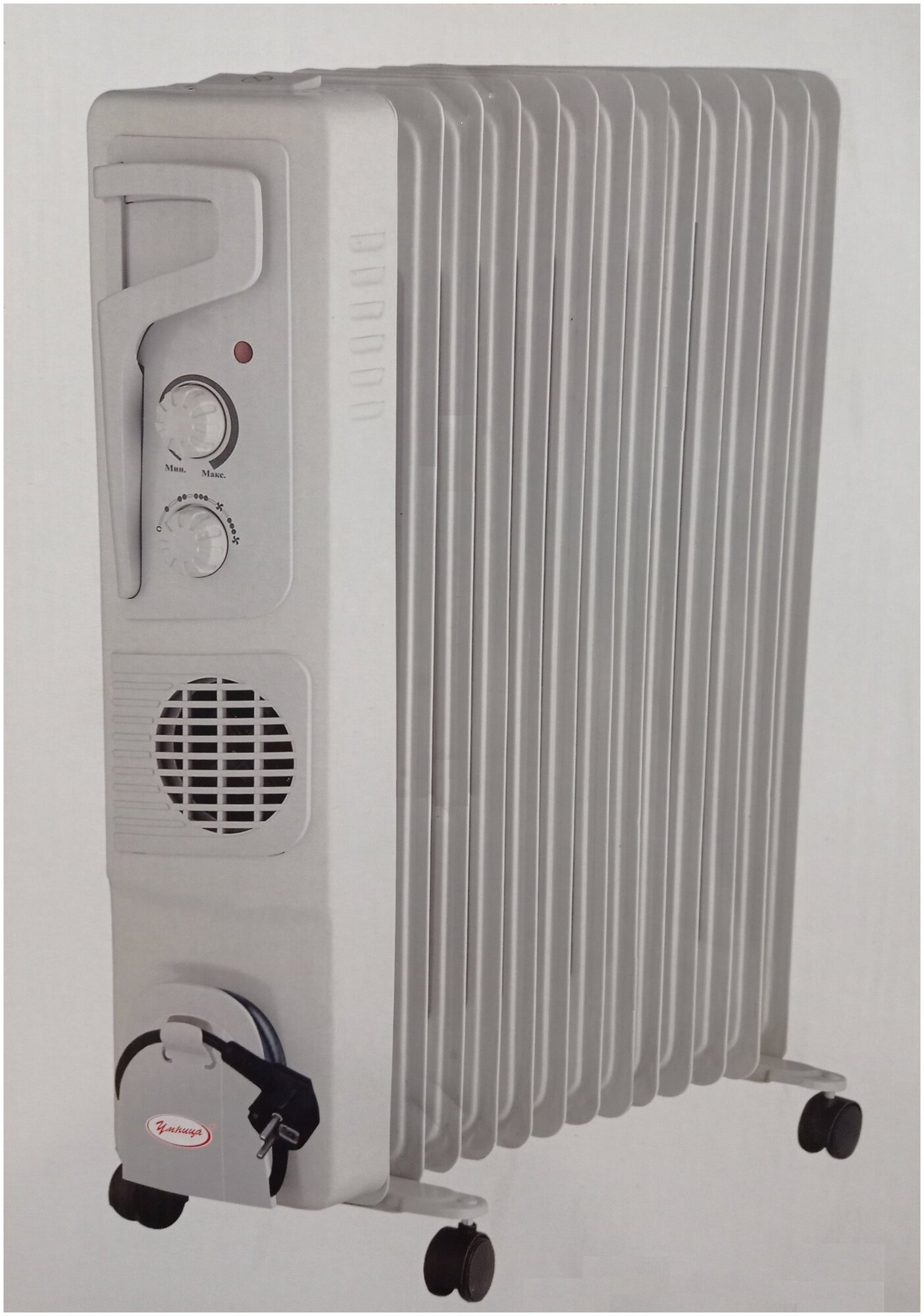 Масляный радиатор "Умница" ОМВ-13с.-2,9кВт 13 секций с вентилятором, серый цвет.