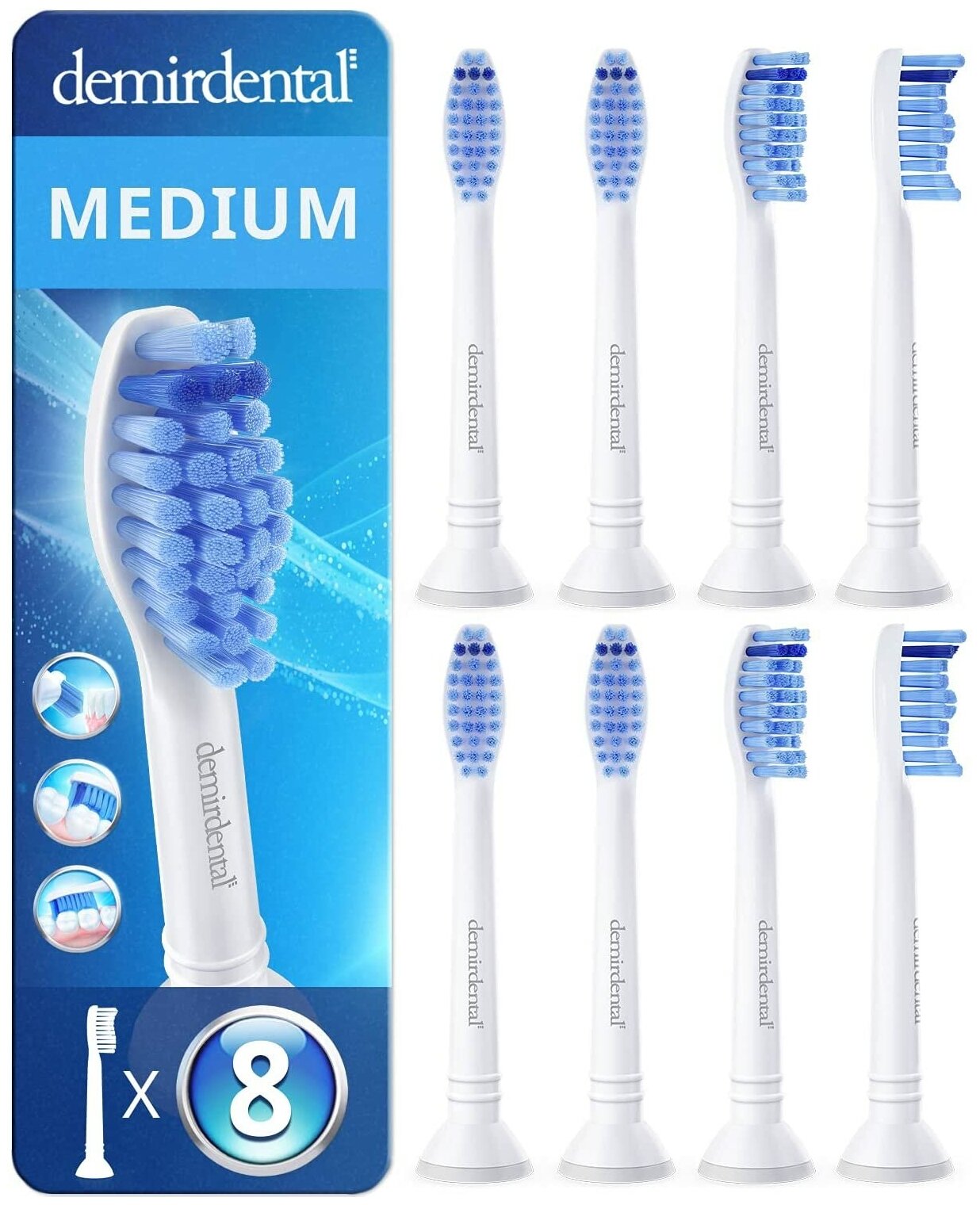 Насадки для Philips Sonicare, средняя жесткость, 8 шт. Demirdental (Германия)