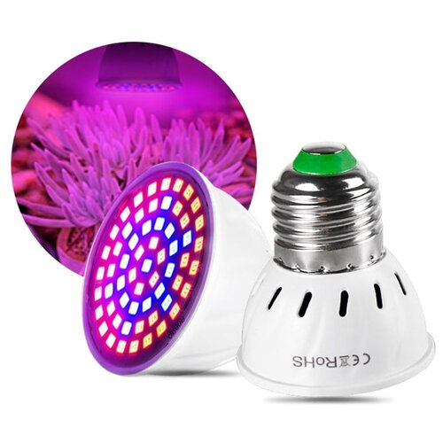 Фитолампа полного спектра 80 LED Е27 для растений, фито лампочка для рассады, цветов и растений