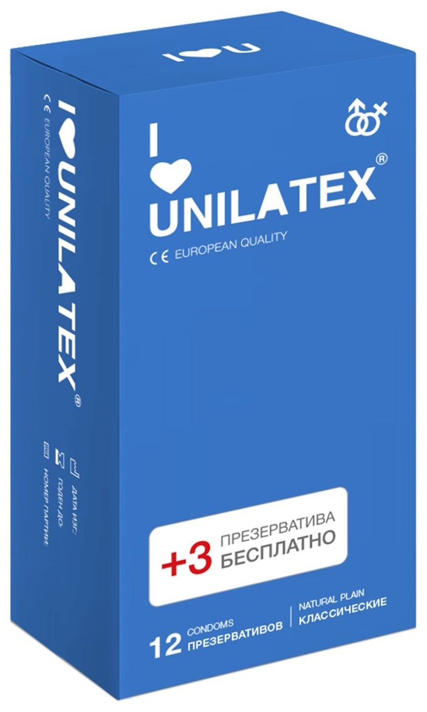 Презервативы Unilatex Natural Plain 12+3 шт, классические.