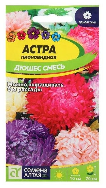 Семена цветов Астра Дюшес, смесь пионовидная, Сем Алт, ц/п, 0,3 г 2 шт