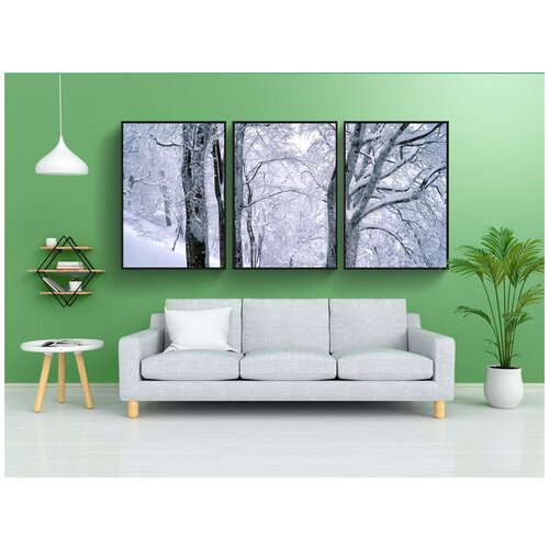 фото Набор модулных постеров для интерьера "снег, буковый лес, замороженные" 60x90 см. в тубусе, без рамки lotsprints