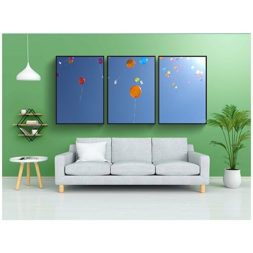 фото Набор модулных постеров для интерьера "небеса, надувные шарики, синий" 60x90 см. в тубусе, без рамки lotsprints