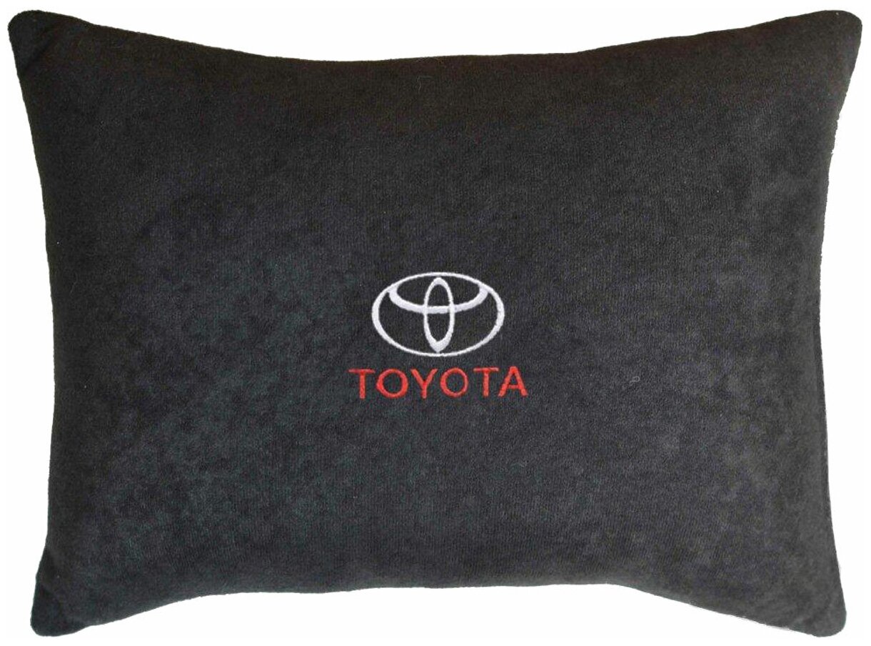 Подушка декоративная из велюра для (тойота)"Toyota"/подушка в салон/подушка под спину/подушка для путешествий/автомобильная подушка/черный26 х 36 см