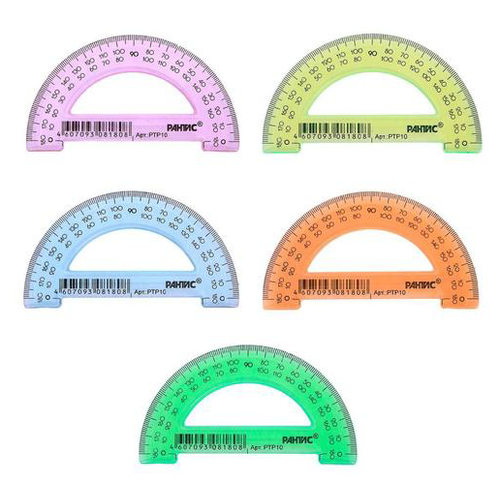 Рантис Транспортир пластик 180° (РТР10), разноцветный