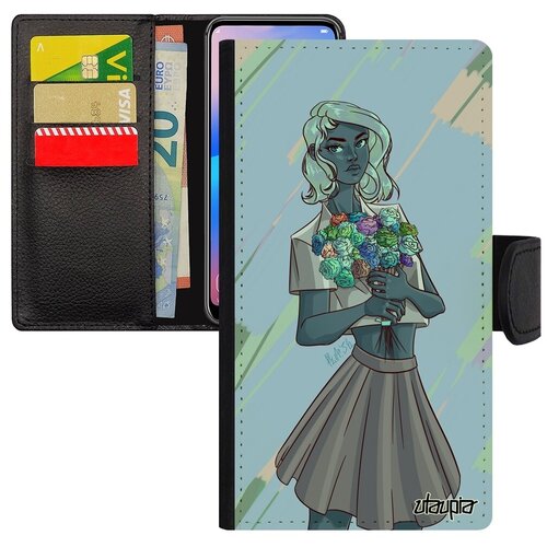 фото Качественный чехол-книжка для мобильного // galaxy s7 // "девушка и цветы" портрет розы, utaupia, голубой