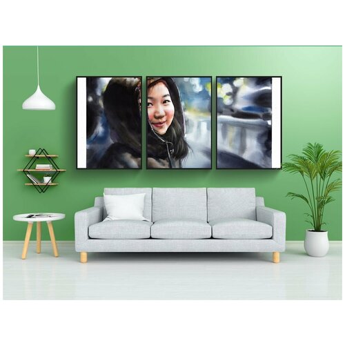 фото Набор модулных постеров для интерьера "акварель, портрет акварель, портрет" 60x90 см. в тубусе, без рамки lotsprints