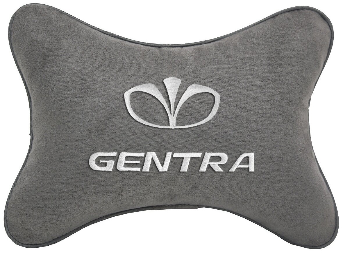 Автомобильная подушка на подголовник алькантара L.Grey с логотипом автомобиля DAEWOO Gentra