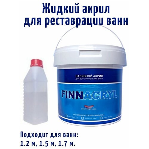 Жидкий акрил для ванн FINNACRYL наливной 1.2, 1.5, 1.7 м, Глянцевое покрытие, 3 кг, белый