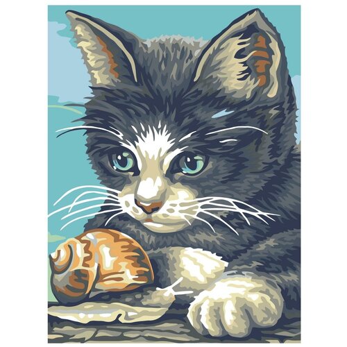 Котенок и улитка Раскраска картина по номерам на холсте любопытный котенок с бабочкой раскраска картина по номерам на холсте