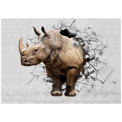 Носорог из стены - Виниловые фотообои, (211х150 см)