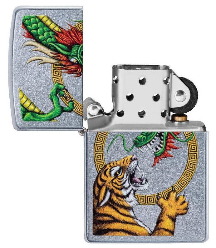 Zippo Зажигалка ZIPPO Dragon Design 29837 Серебряная Тигр и Дракон (Made in USA) серебристый - фотография № 5