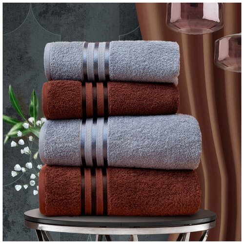 фото Набор из 4 полотенец harmonika цвет: серо-голубой, кофейный (50х80 см - 2 шт, 70х130 см - 2 шт) dome