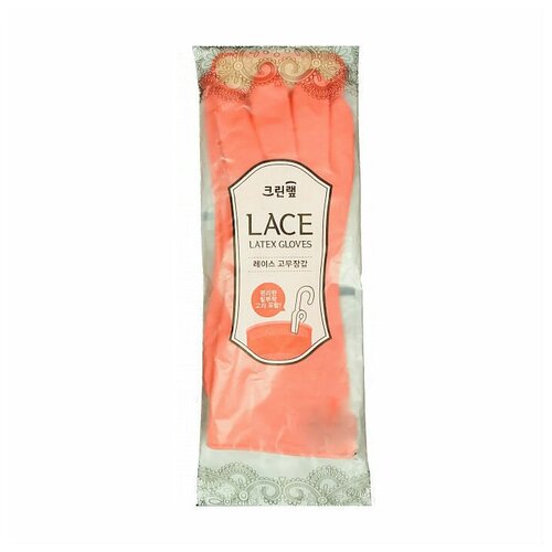 фото Lace latex gloves перчатки из натурального латекса с внутренним покрытием, укороченные, с крючками для сушки, коралловые, размер l clean wrap