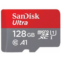 Карта памяти SanDisk microSDXC 128 ГБ Class 10, A1, UHS-I, R 120 МБ/с, серый/красный