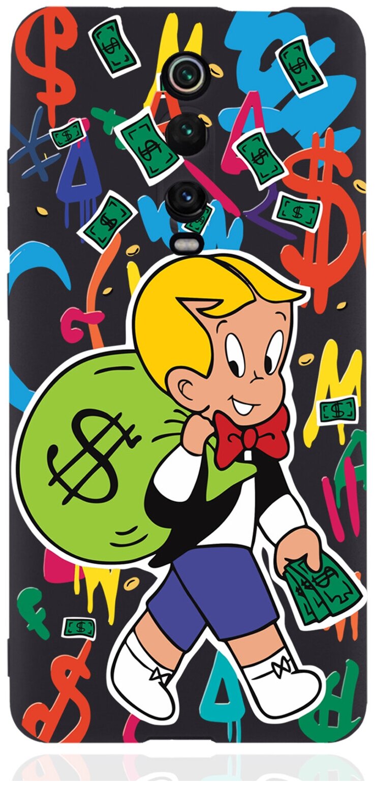 Черный силиконовый чехол для Xiaomi Mi 9T Monopoly Richie Rich/Монополи Богатенький Риччи