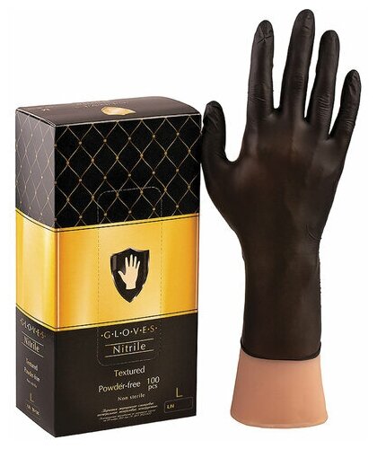 Перчатки нитриловые смотровые комплект 50 пар (100 шт.), размер L (большой), черные, SAFE&CARE, LN 31-58
