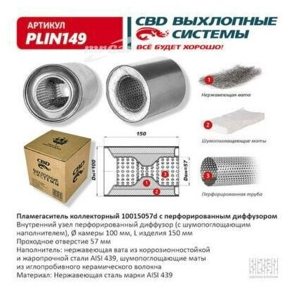 CBD PLIN149 Пламегаситель коллекторный 10015057d с перфорирован. диффуз. из Нерж.стали. CBD. PLIN149