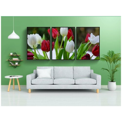 фото Набор модулных постеров для интерьера "букет цветов, тюльпан, красный" 60x90 см. в тубусе, без рамки lotsprints