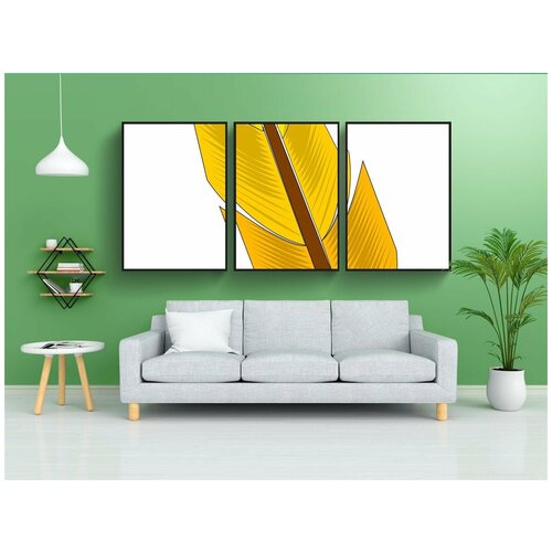 фото Набор модулных постеров для интерьера "перо, желтый, птица" 60x90 см. в тубусе, без рамки lotsprints