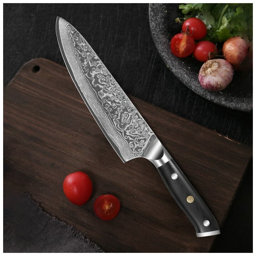 Поварской шеф-нож кухонный, TuoTown CH200 618001, рукоять G10, клинок 20см (VG10-Damascus). - фотография № 2