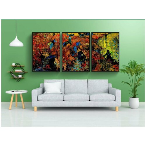 фото Набор модулных постеров для интерьера "винсент ван гог, красный виноградника, только продажа ван гога" 60x90 см. в тубусе, без рамки lotsprints