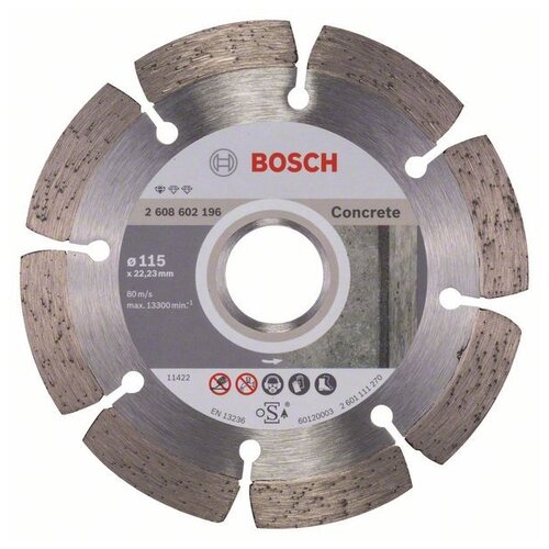 Диск алмазный отрезной BOSCH Standard for Concrete 2608602196, 115 мм, 1 шт. алмазный отрезной диск standard for concrete 125 мм x 22 2 мм