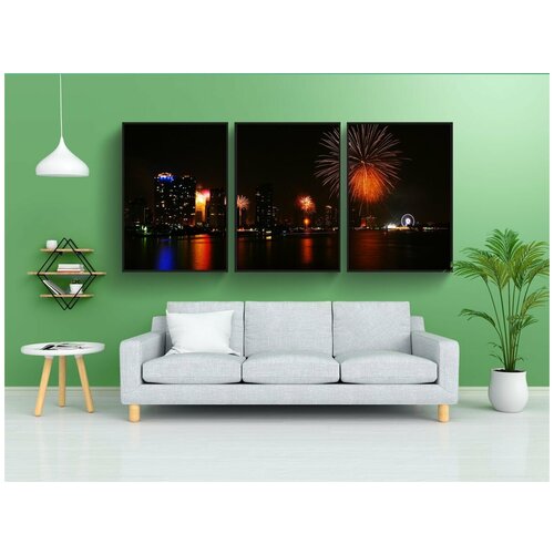 фото Набор модулных постеров для интерьера "фейерверк, с новым годом, бангкок" 60x90 см. в тубусе, без рамки lotsprints