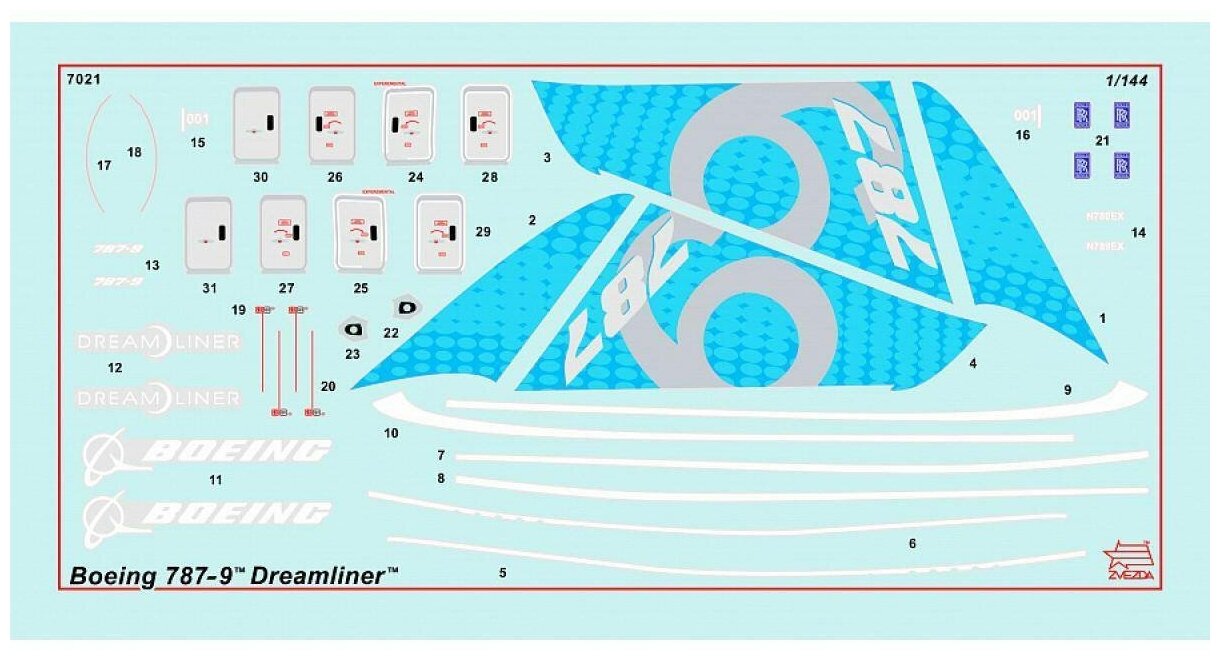 Модель для склеивания Zvezda Пассажирский авиалайнер Боинг 787-9 Дримлайнер - фото №10