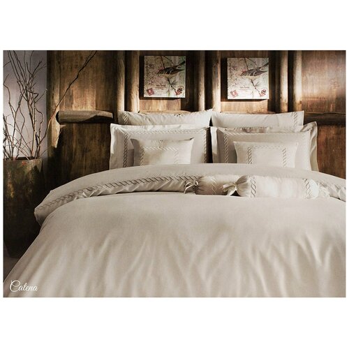 фото Постельное белье tivolyo home catena хлопковый люкс- сатин бежевый евро