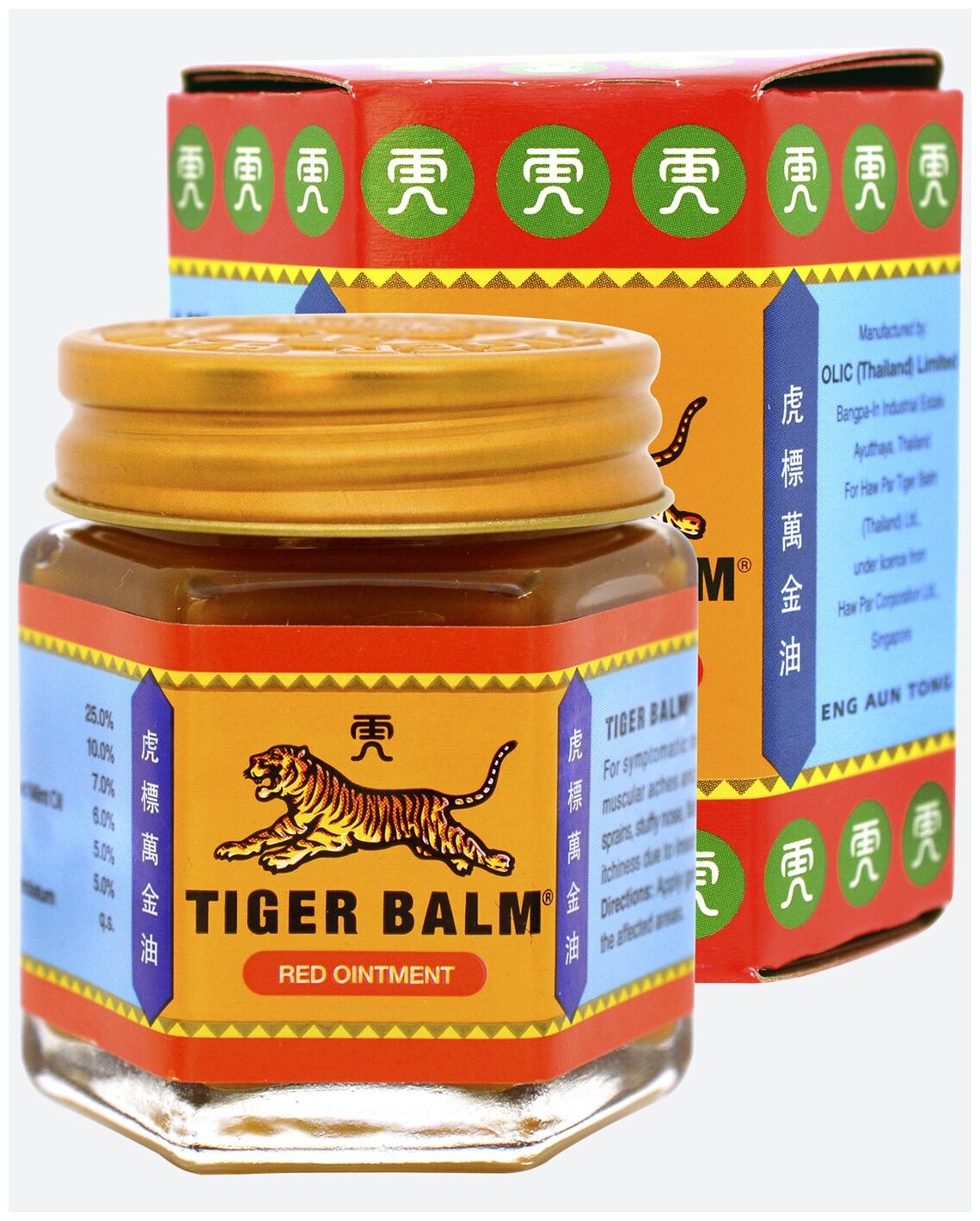 Тайский красный тигровый бальзам с согревающим эффектом, Tiger Balm Red, 30гр.